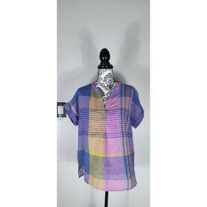 Beach Lunch Lounge Women's Cap Sleeve Striped Blouse Size Medium Multi Top Linen